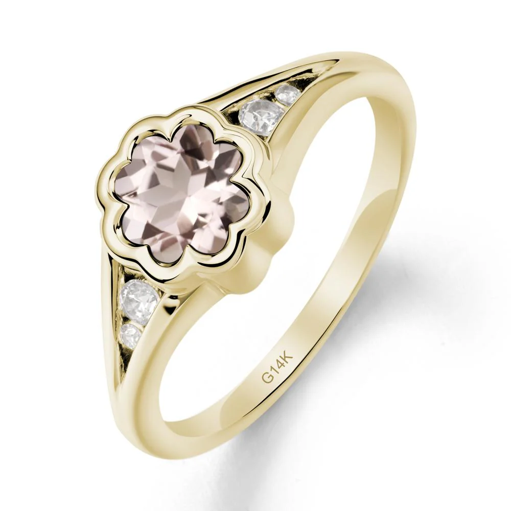 Flower Shaped Morganite Ring with Bezel Setting