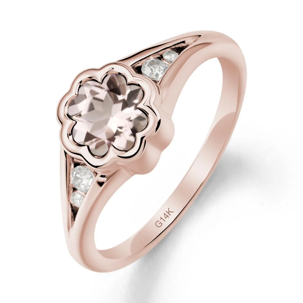 Flower Shaped Morganite Ring with Bezel Setting - Image 2