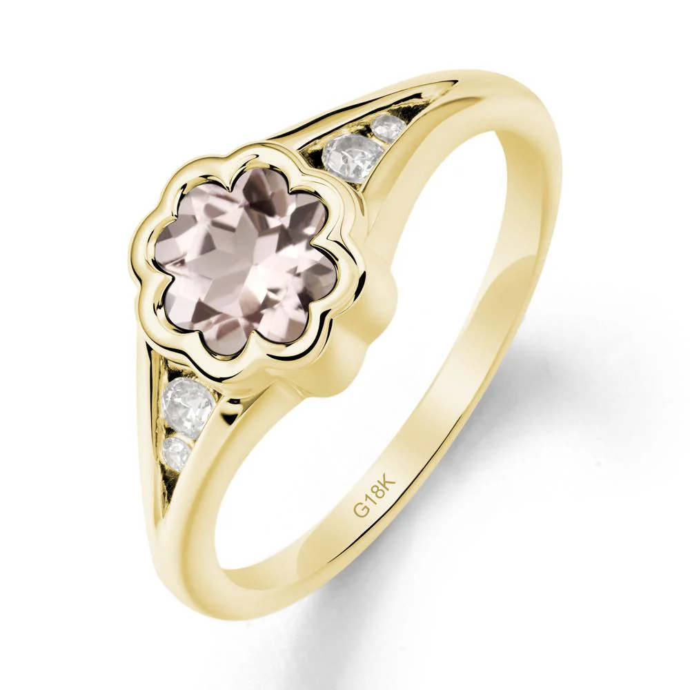 Flower Shaped Morganite Ring with Bezel Setting - Image 6