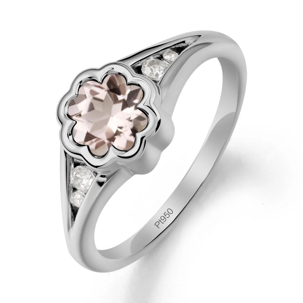 Flower Shaped Morganite Ring with Bezel Setting - Image 8