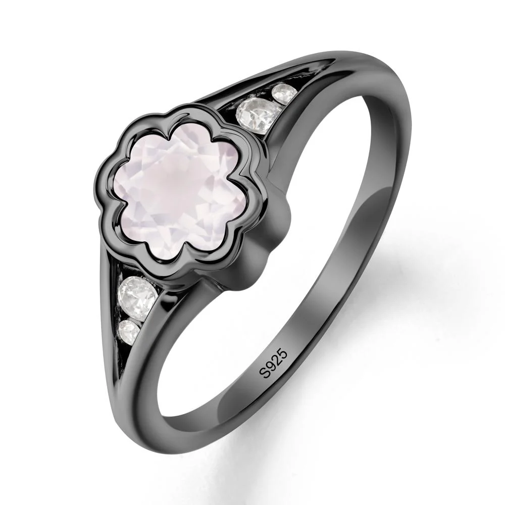 Flower Shaped Rose Quartz Ring with Bezel Setting