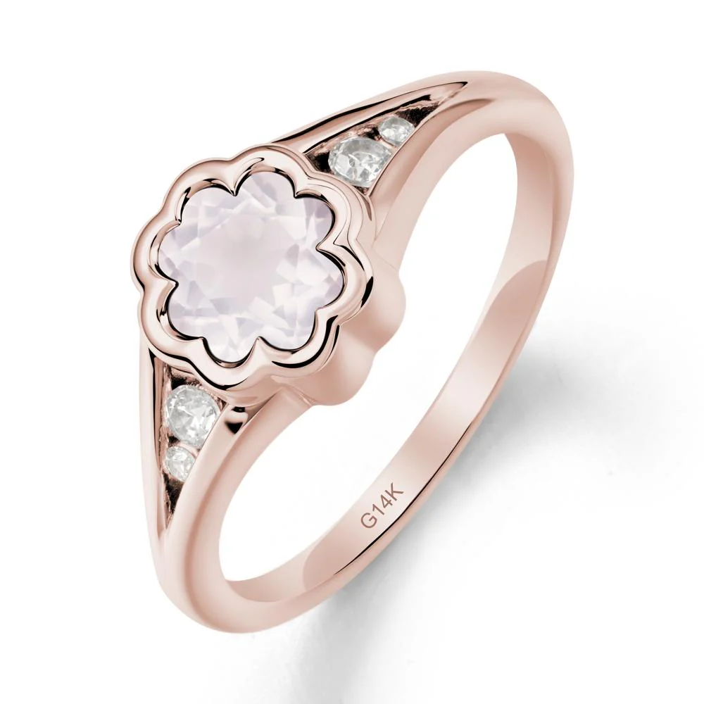 Flower Shaped Rose Quartz Ring with Bezel Setting - Image 2