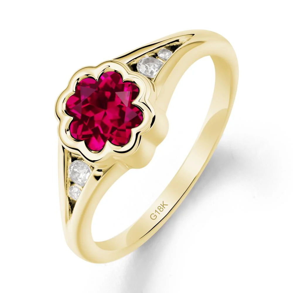 Flower Shaped Ruby Ring with Bezel Setting - Image 6