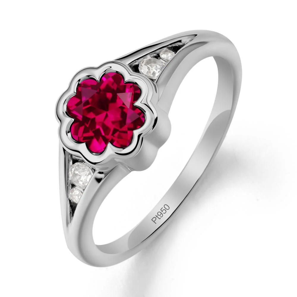 Flower Shaped Ruby Ring with Bezel Setting - Image 8