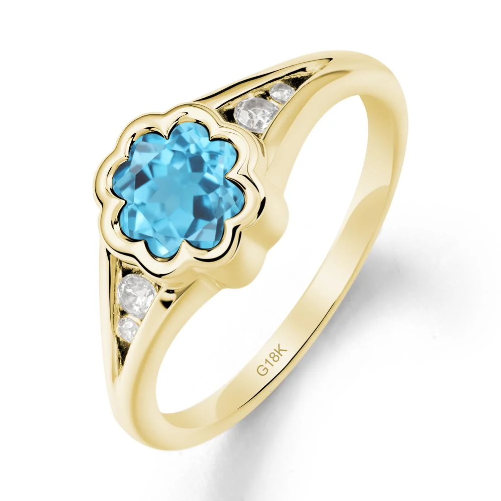 Flower Shaped Swiss Blue Topaz Ring with Bezel Setting - Image 6