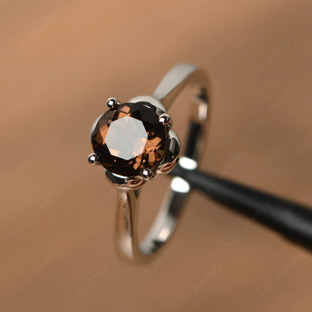 Smoky Quartz Floral Solitaire Engagement Ring - Image 2