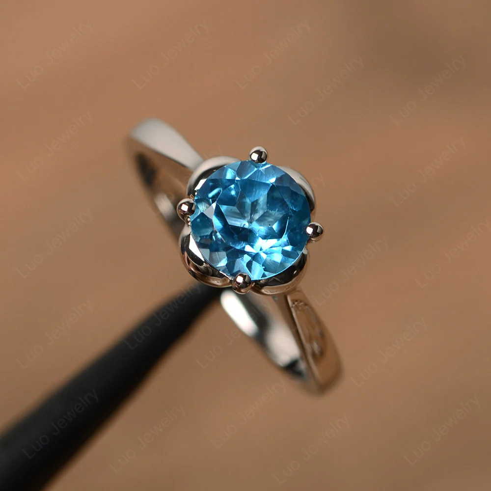 Flower Swiss Blue Topaz Solitaire Engagement Ring - Image 2