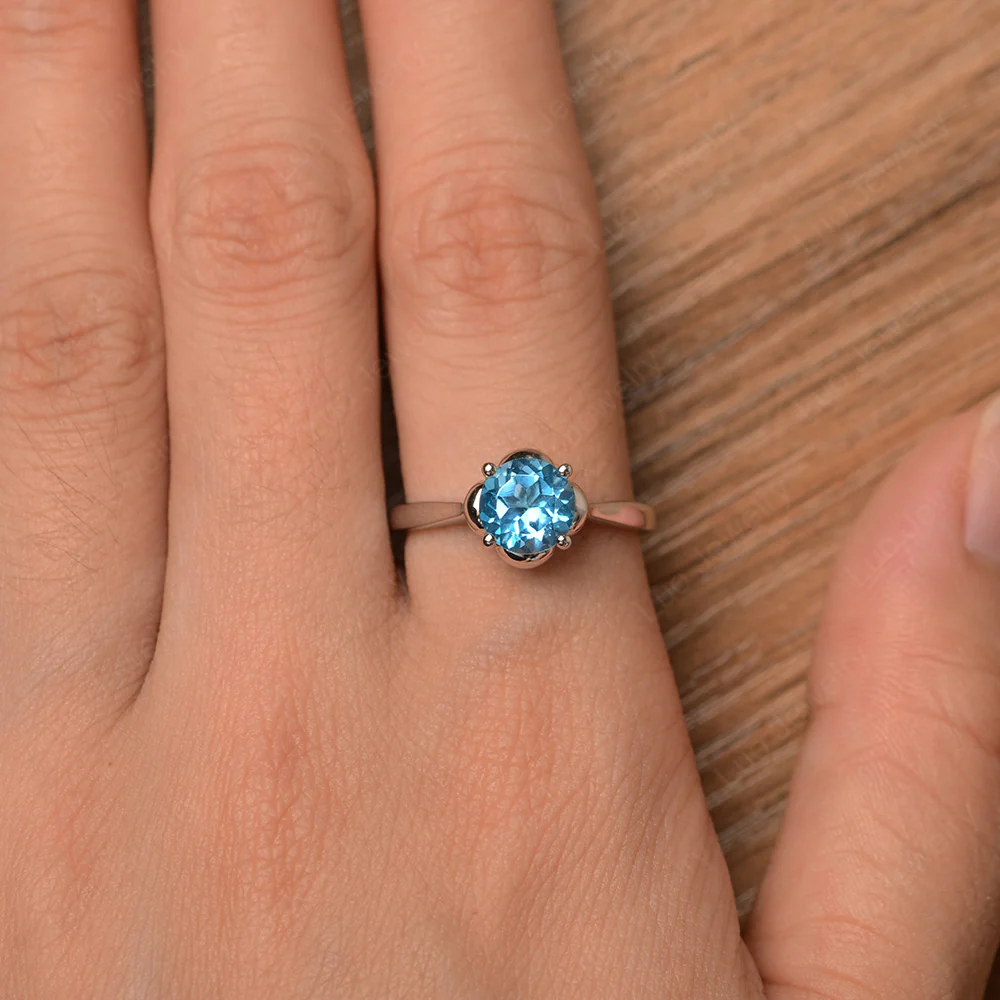 Flower Swiss Blue Topaz Solitaire Engagement Ring - Image 4