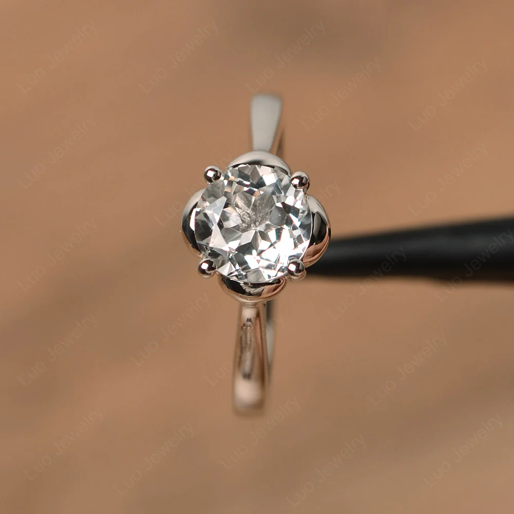 White Topaz Floral Solitaire Engagement Ring - Image 2