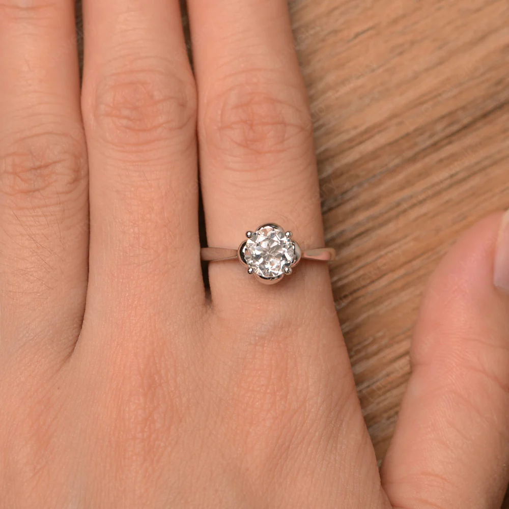 White Topaz Floral Solitaire Engagement Ring - Image 4