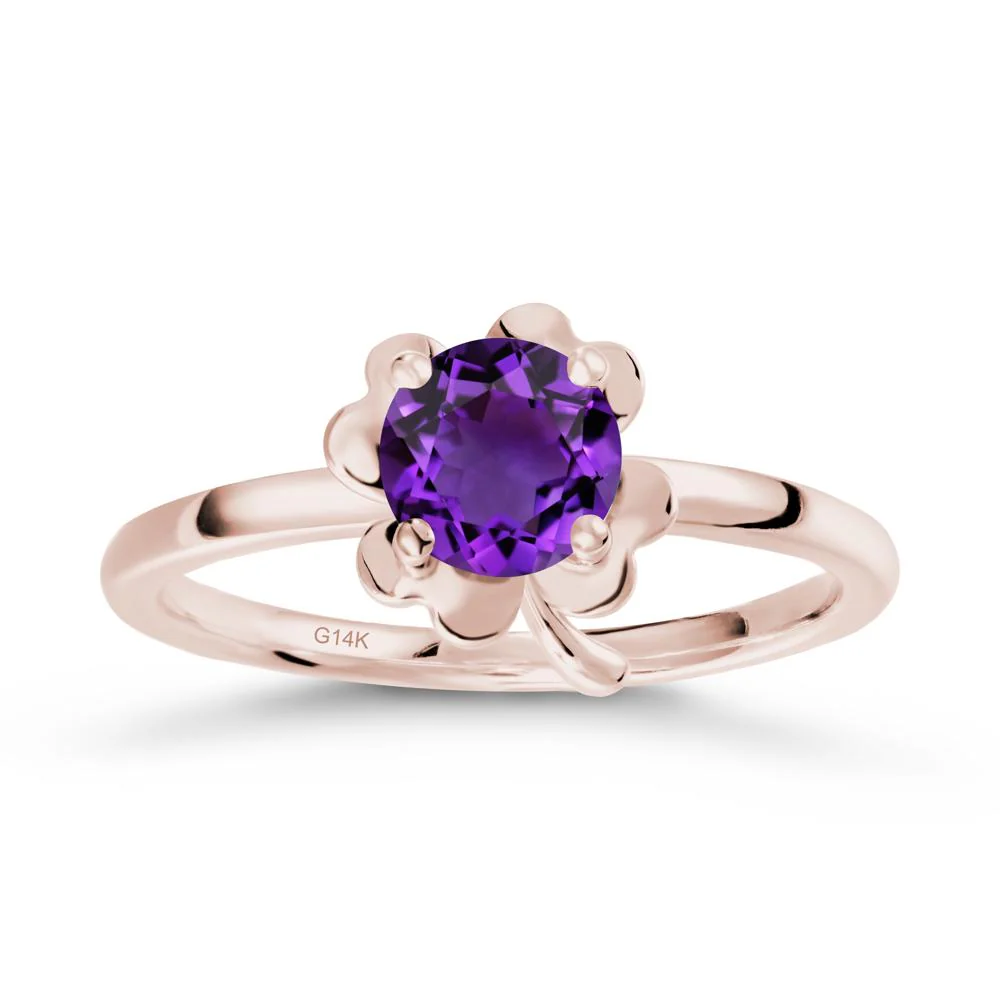 Four Leaf Clover Solitaire Amethyst Ring