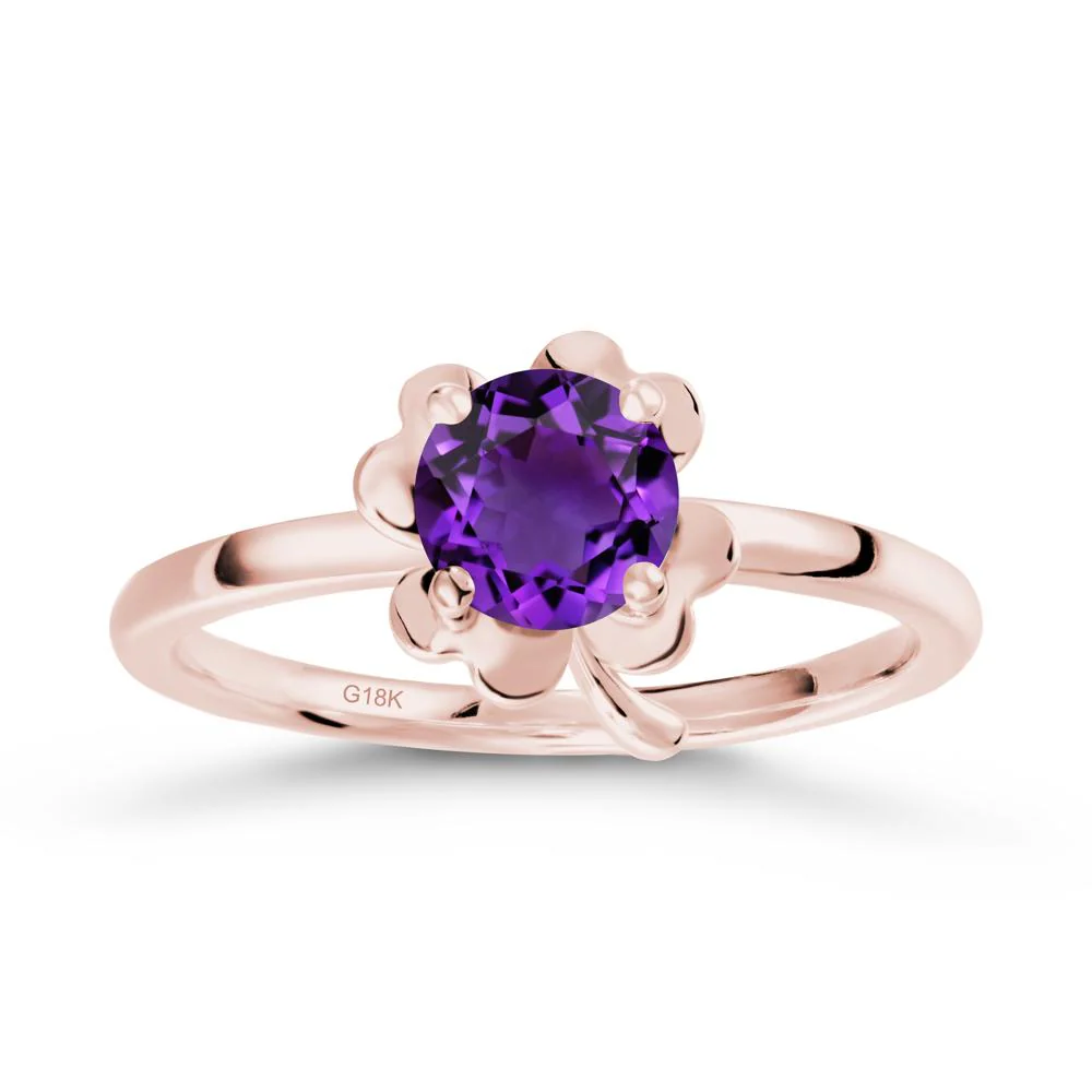 Four Leaf Clover Solitaire Amethyst Ring - Image 4