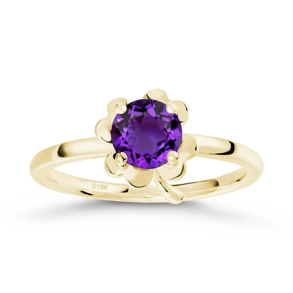 Four Leaf Clover Solitaire Amethyst Ring - Image 6