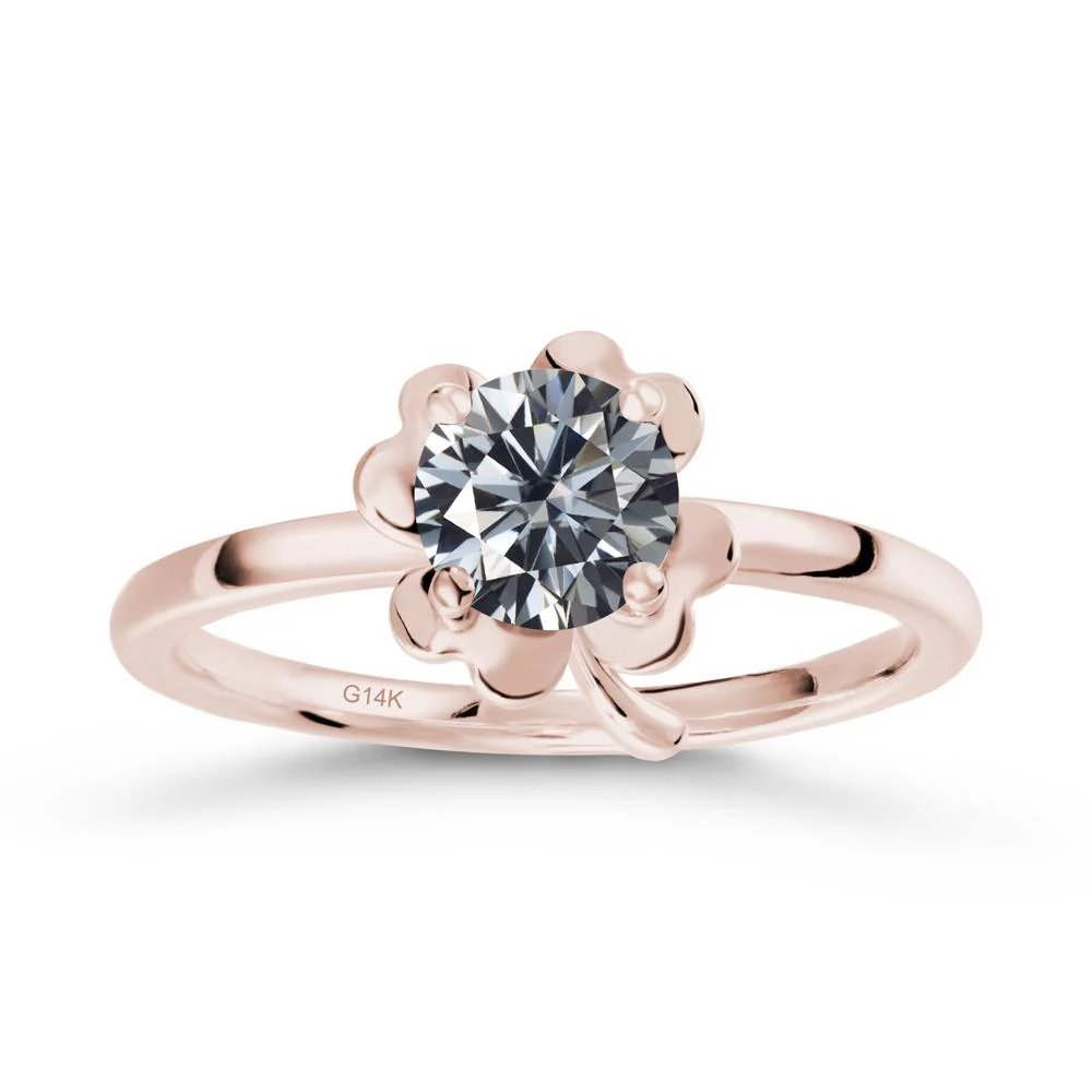 Four Leaf Clover Solitaire Grey Moissanite Ring - Image 2