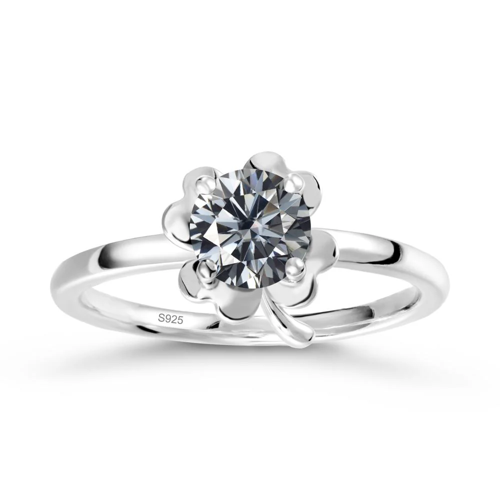 Four Leaf Clover Solitaire Grey Moissanite Ring - Image 9
