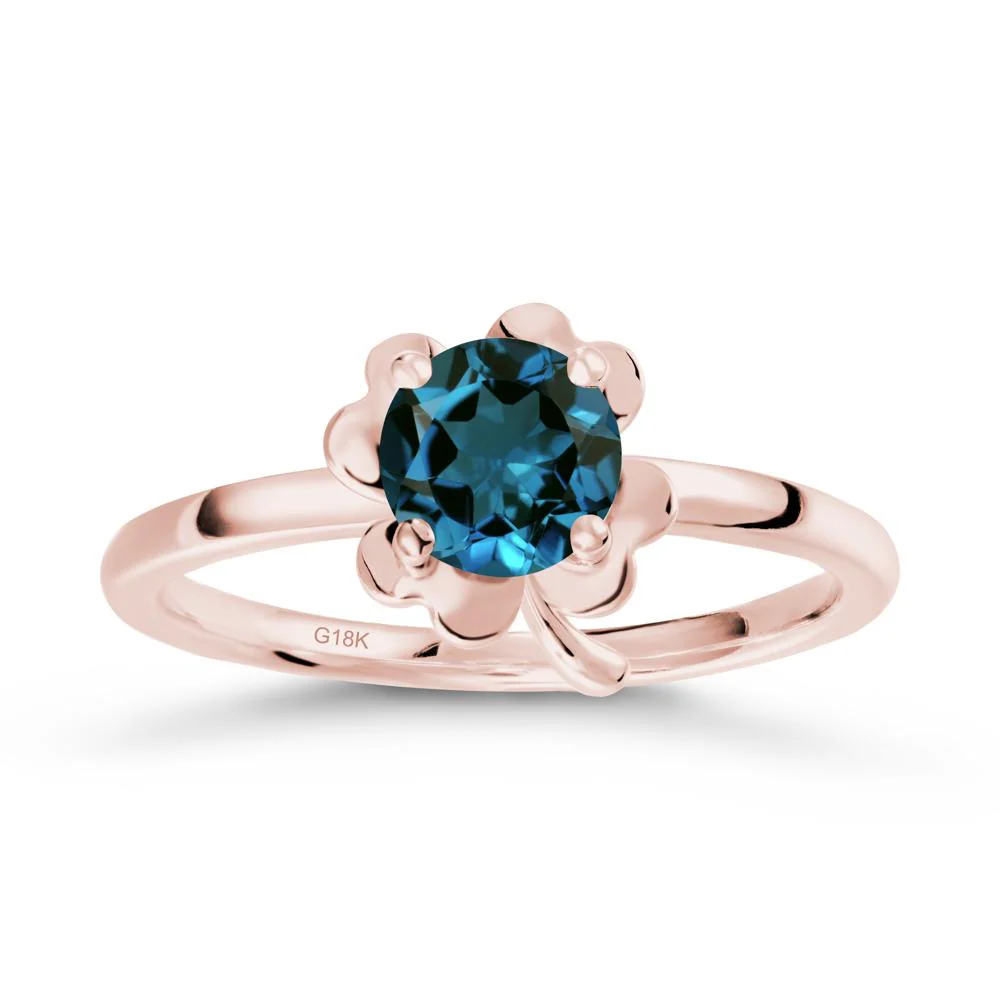 Four Leaf Clover Solitaire London Blue Topaz Ring - Image 4