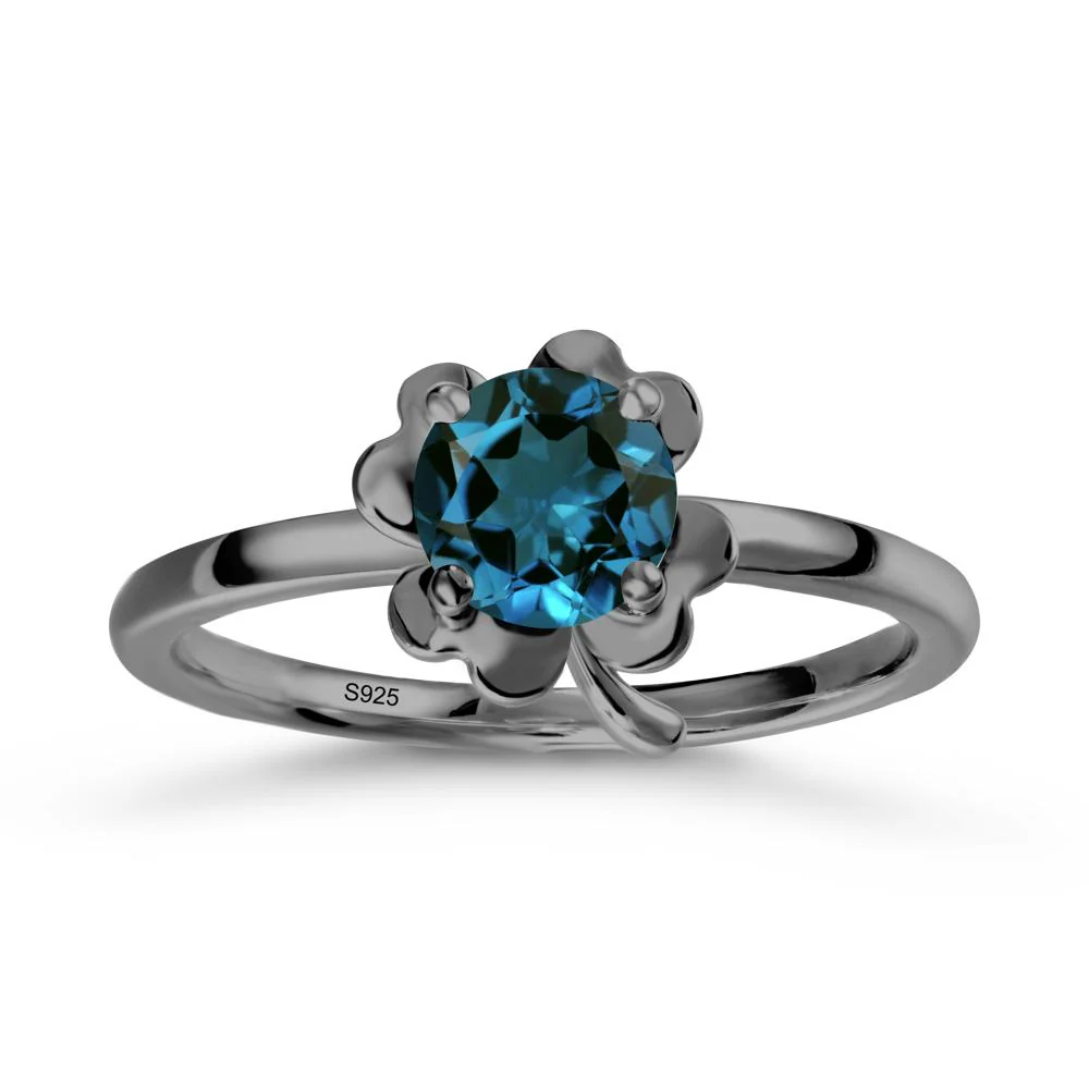Four Leaf Clover Solitaire London Blue Topaz Ring - Image 7