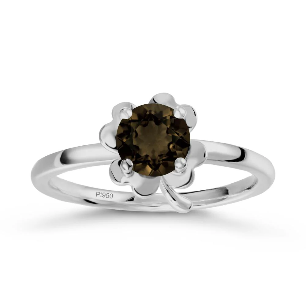 Four Leaf Clover Solitaire Smoky Quartz Ring - Image 8