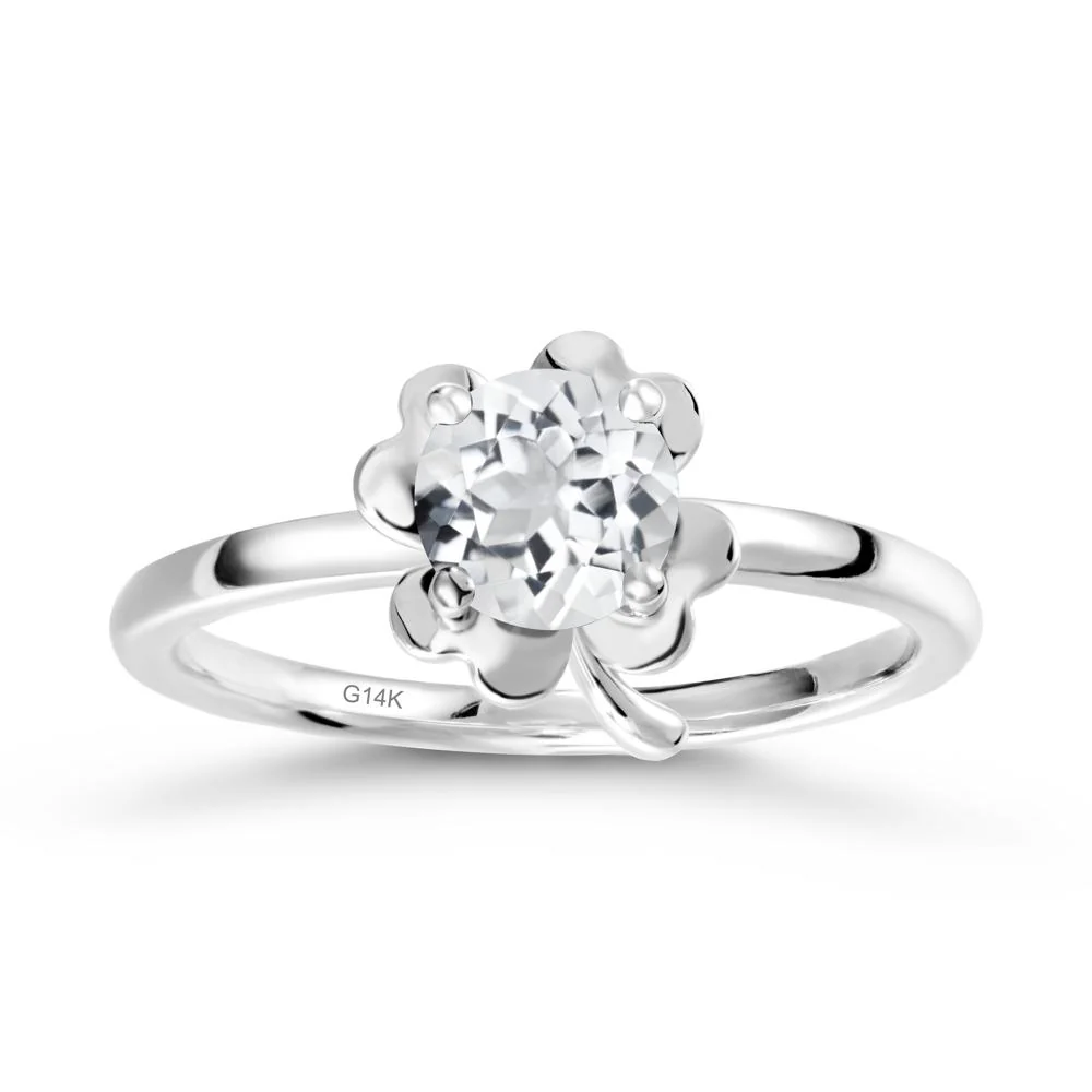 Four Leaf Clover Solitaire White Topaz Ring - Image 3