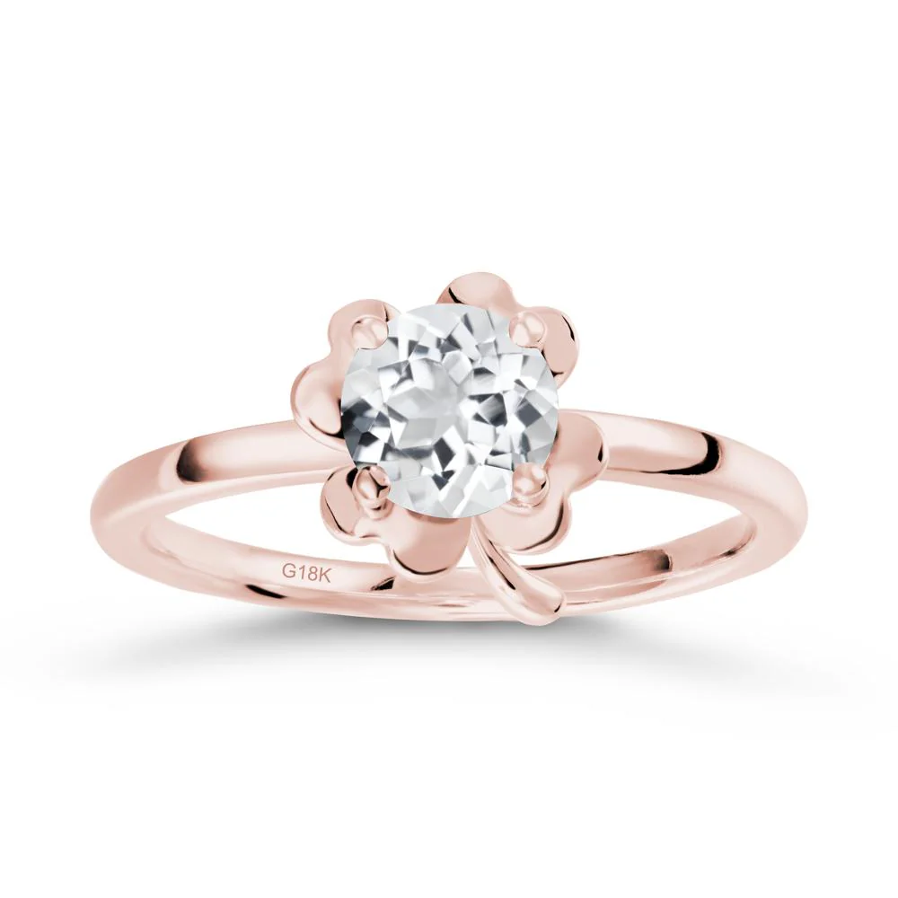 Four Leaf Clover Solitaire White Topaz Ring - Image 4