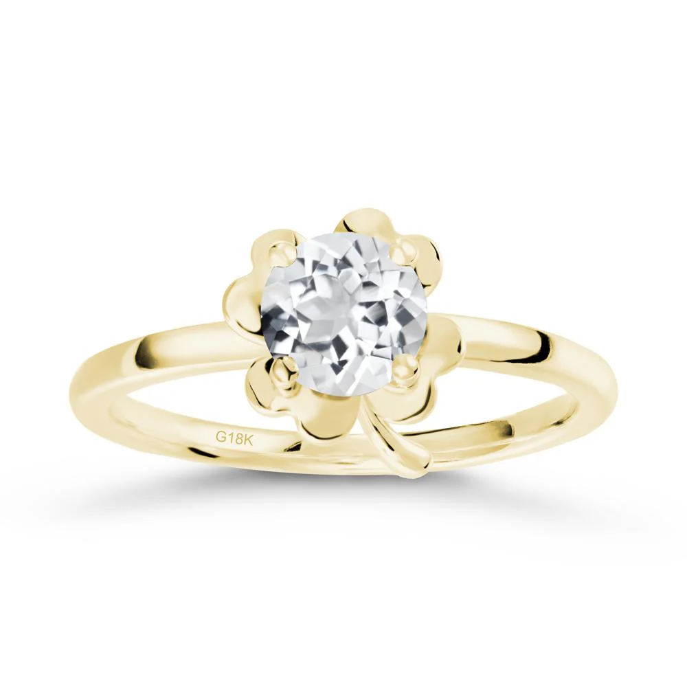 Four Leaf Clover Solitaire White Topaz Ring - Image 6
