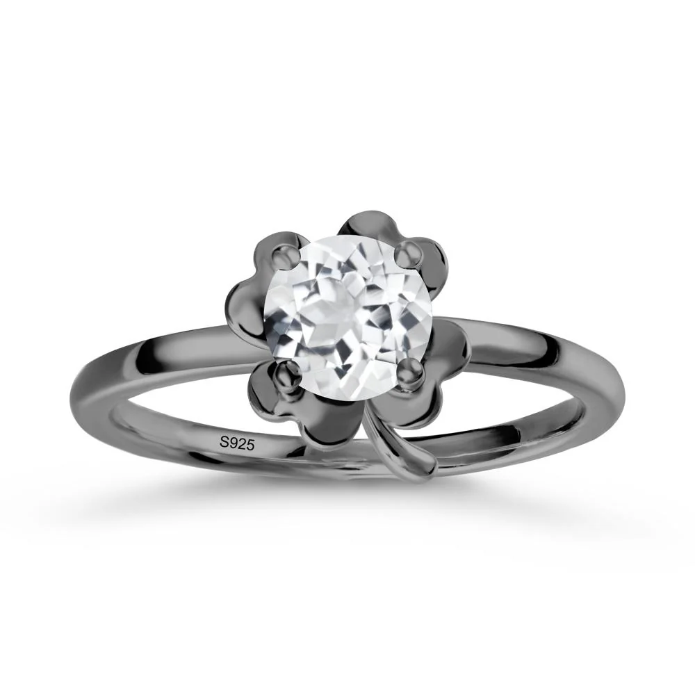 Four Leaf Clover Solitaire White Topaz Ring - Image 7