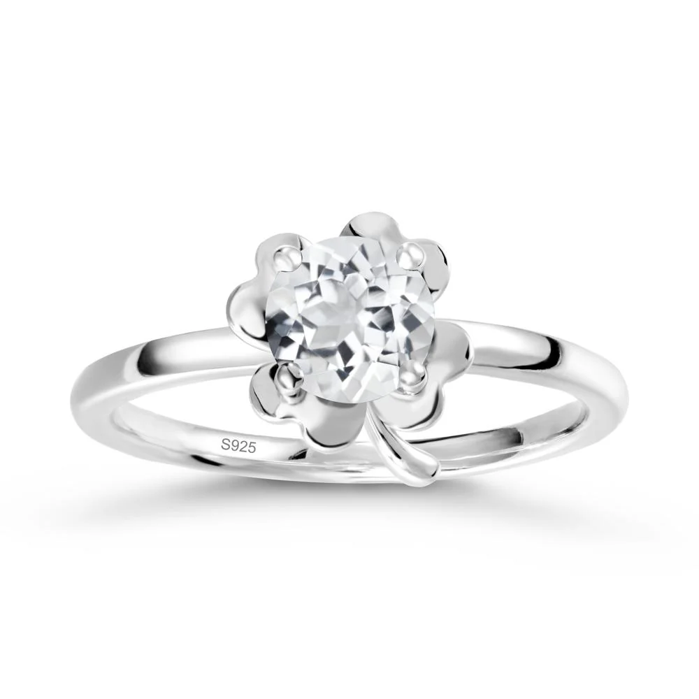 Four Leaf Clover Solitaire White Topaz Ring - Image 9