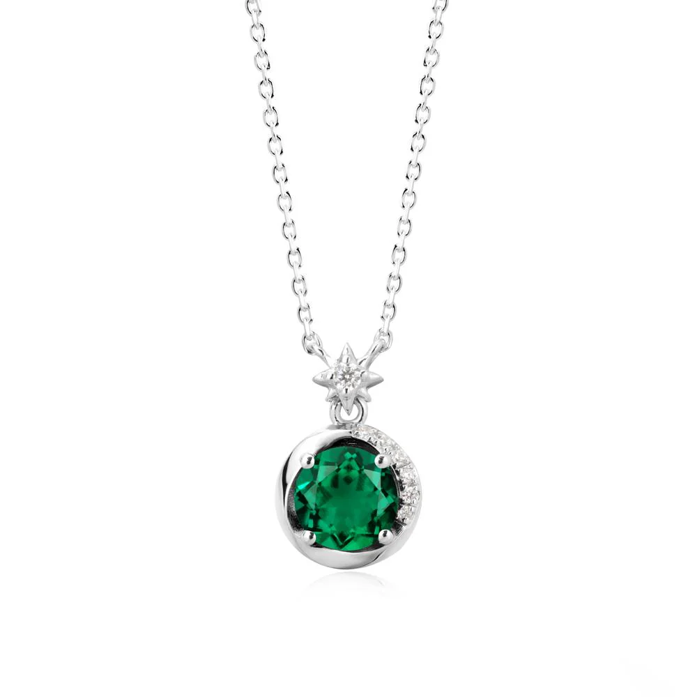 Galaxy Inspired Star Emerald Pendant Necklace - Image 2