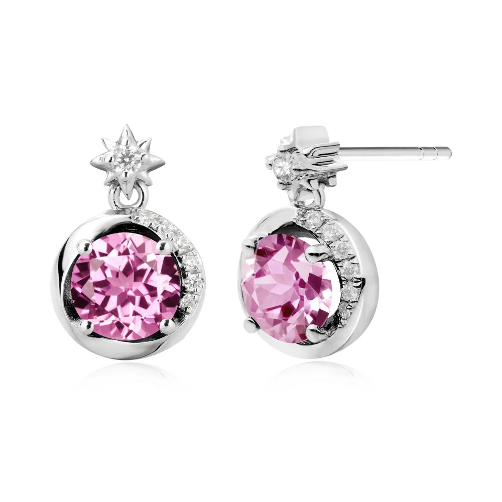 Galaxy Inspired Star Pink Sapphire Earrings - Image 7