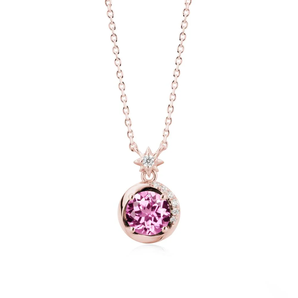 Galaxy Inspired Star Pink Sapphire Pendant Necklace - Image 4