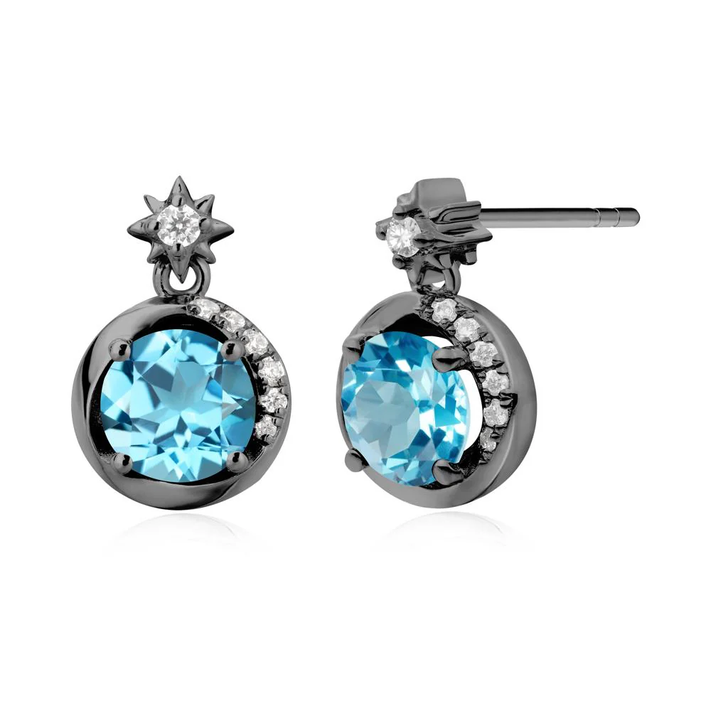 Galaxy Inspired Star Swiss Blue Topaz Earrings