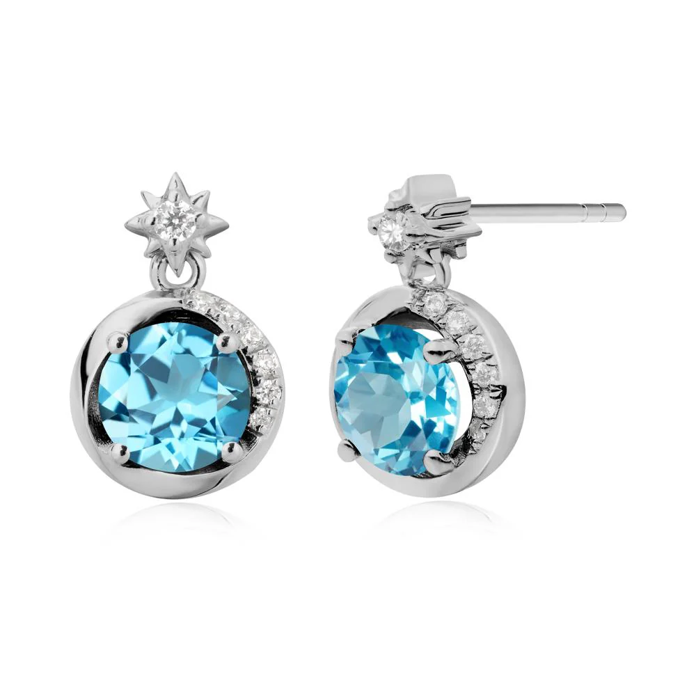 Galaxy Inspired Star Swiss Blue Topaz Earrings - Image 8