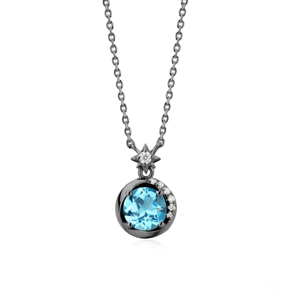 Galaxy Inspired Star Swiss Blue Topaz Pendant Necklace