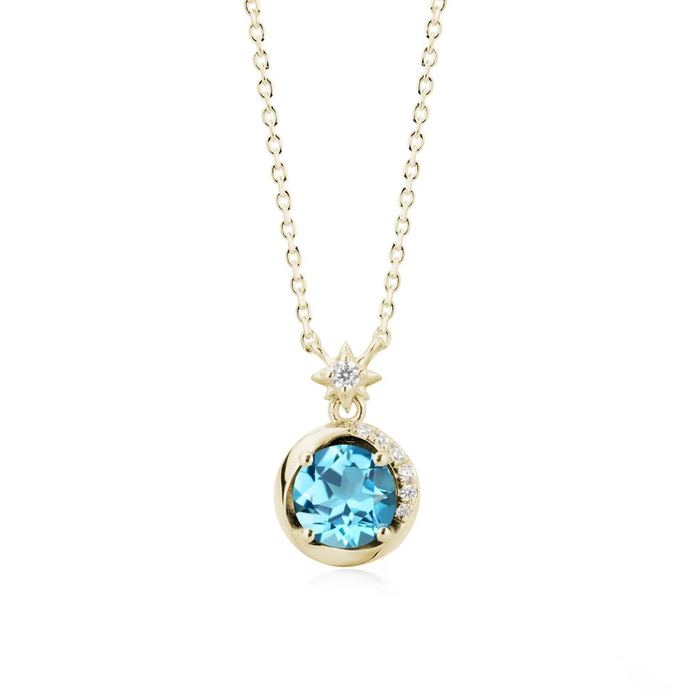 Galaxy Inspired Star Swiss Blue Topaz Pendant Necklace - Image 4