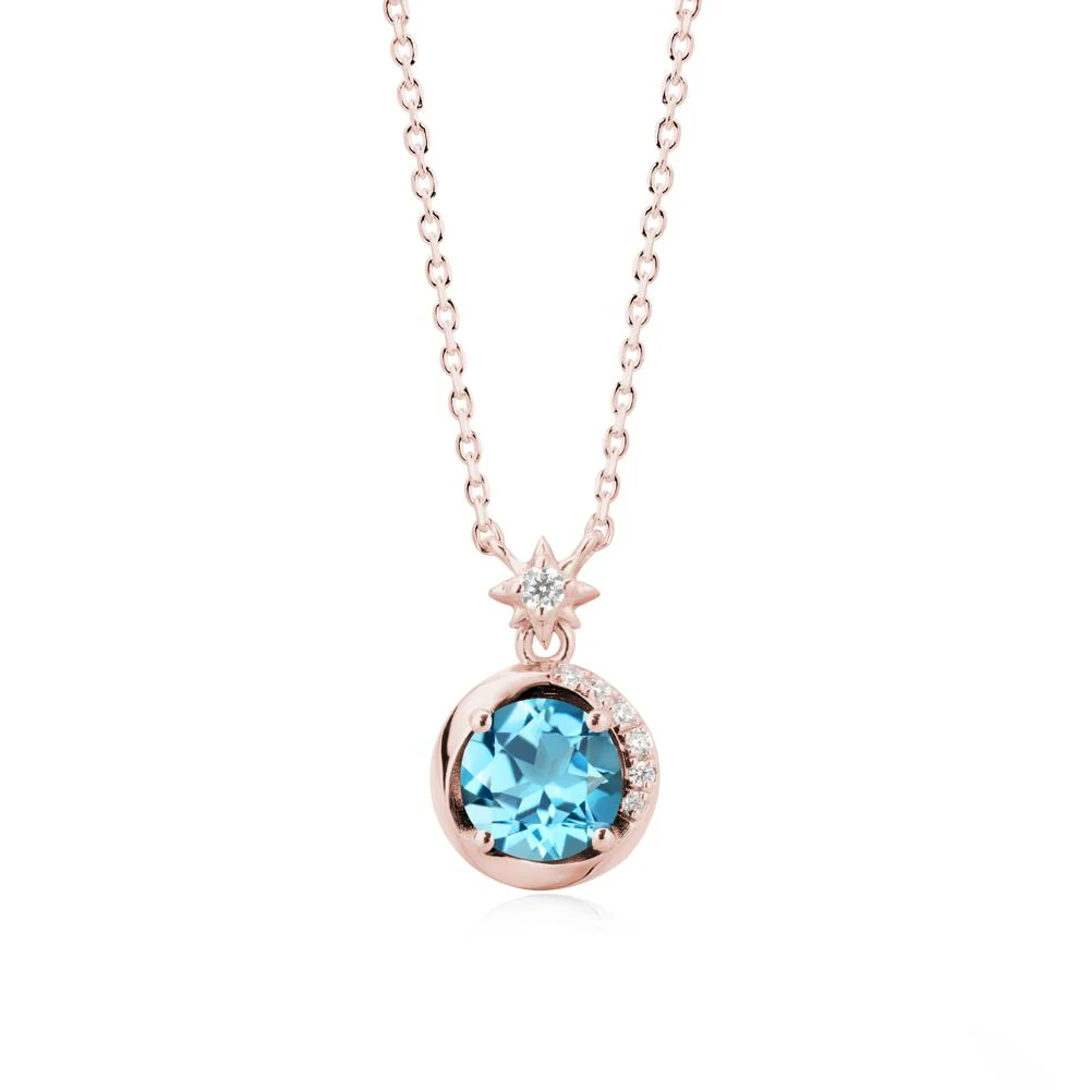Galaxy Inspired Star Swiss Blue Topaz Pendant Necklace - Image 5