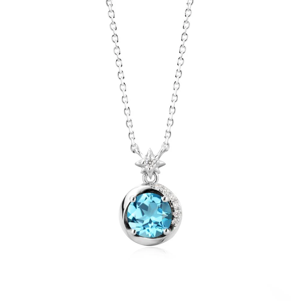 Galaxy Inspired Star Swiss Blue Topaz Pendant Necklace - Image 9