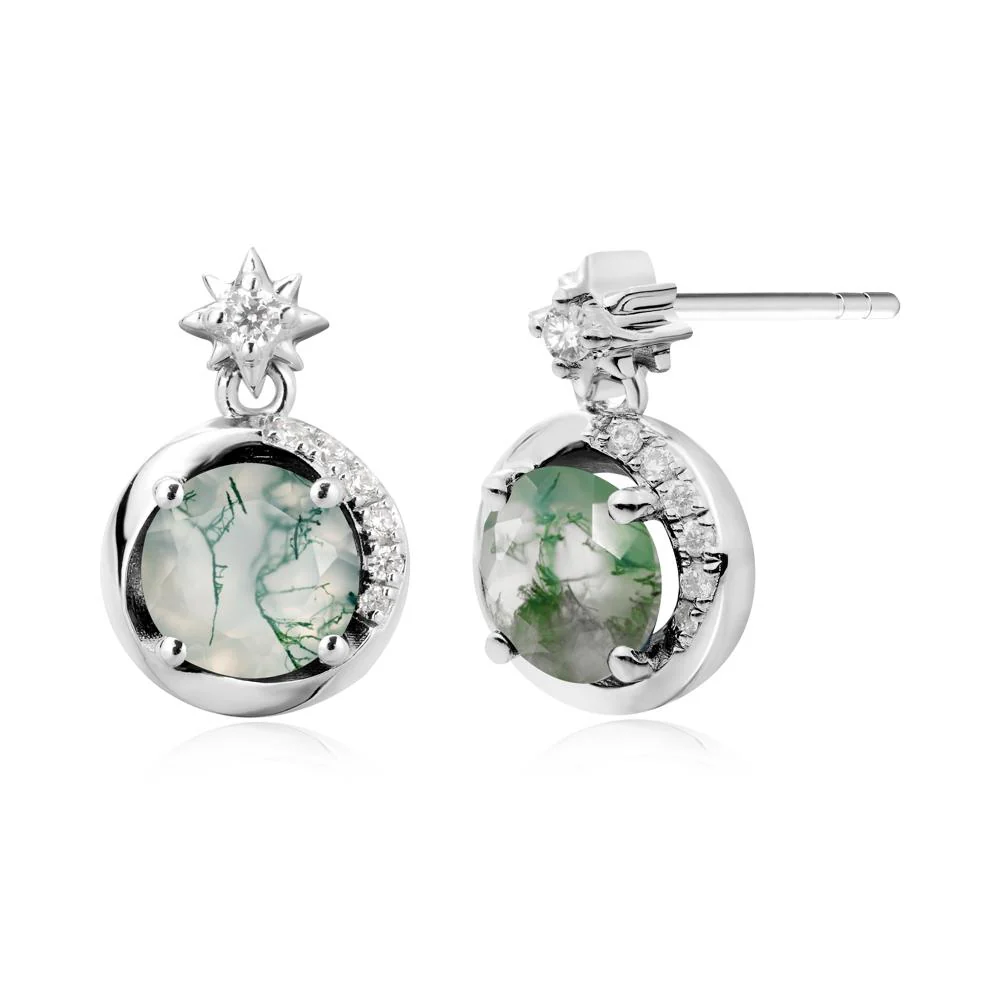 Galaxy Inspired Swirling Moss Agate Stud Earrings - Image 6