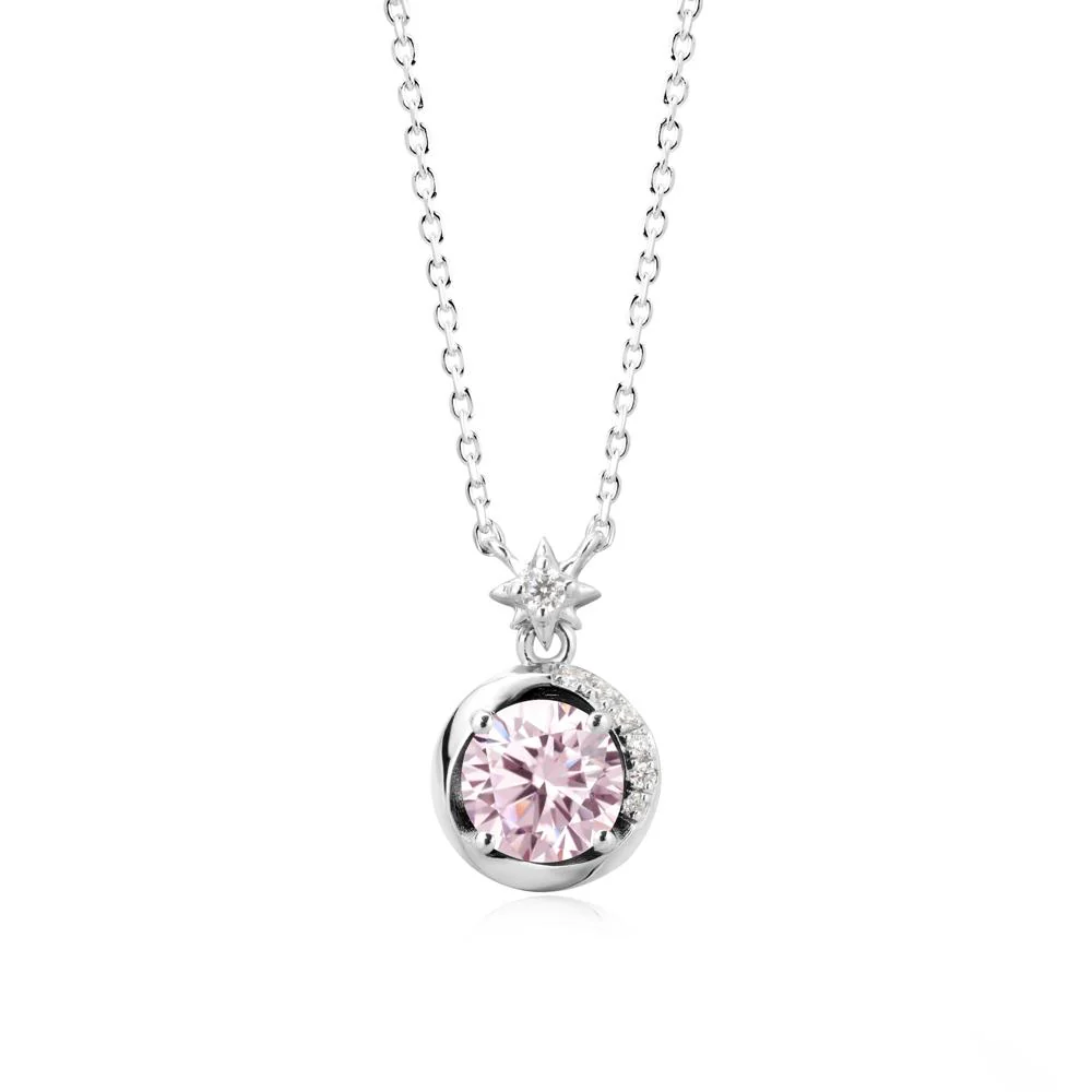 Galaxy Inspired Swirling Pink Cubic Zirconia Necklace - Image 6