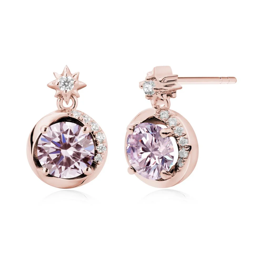 Galaxy Inspired Swirling Pink Cubic Zirconia Stud Earrings - Image 3