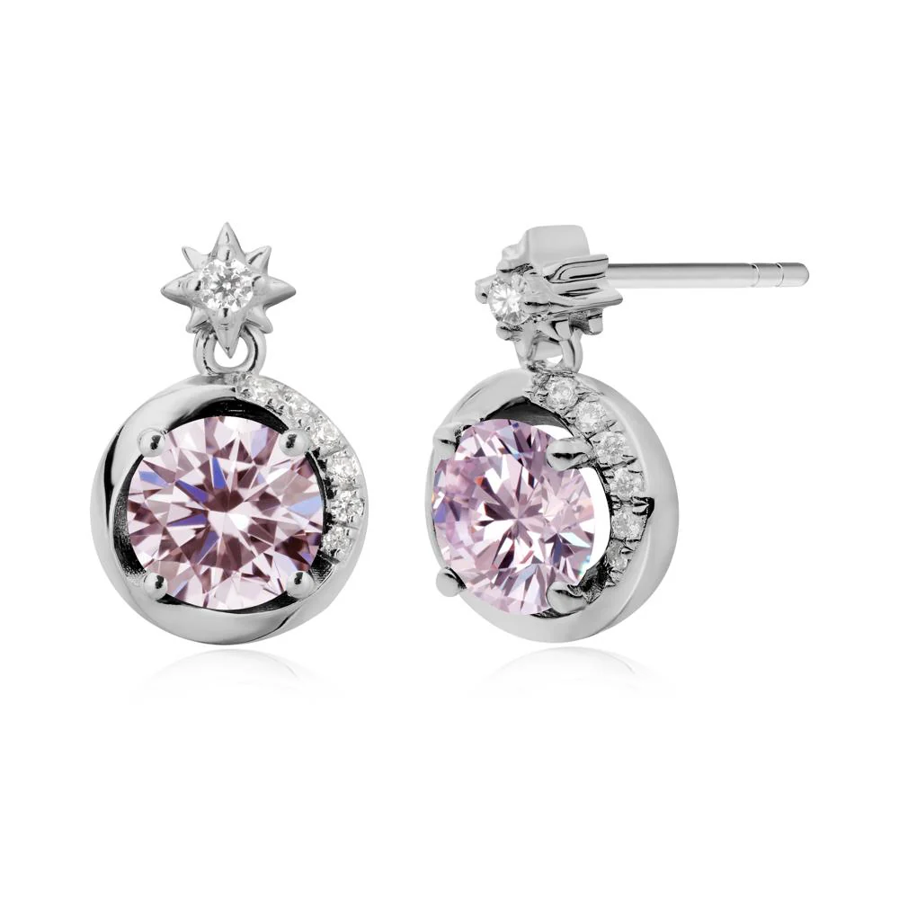 Galaxy Inspired Swirling Pink Cubic Zirconia Stud Earrings - Image 4