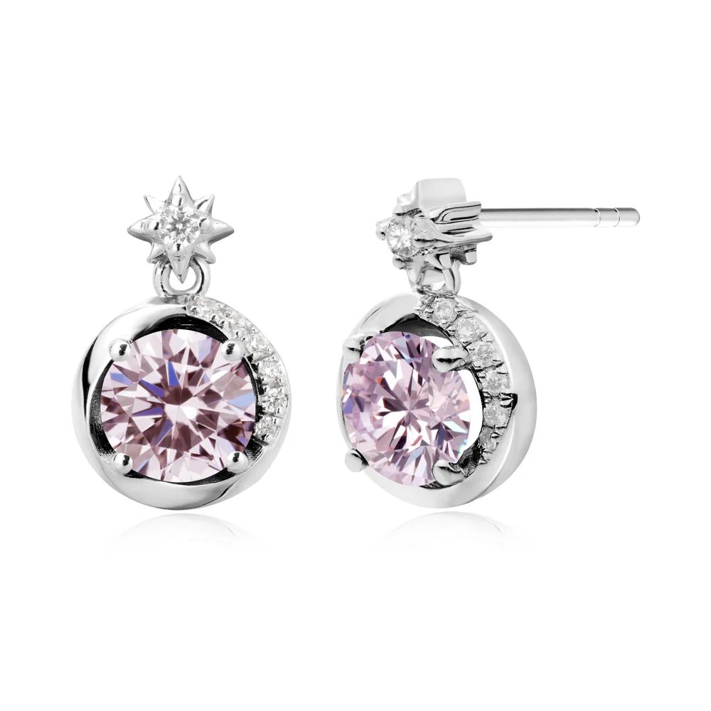 Galaxy Inspired Swirling Pink Cubic Zirconia Stud Earrings - Image 5