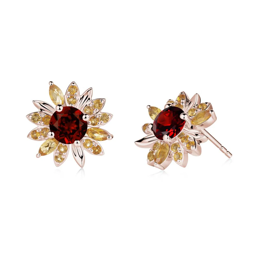 Garnet and Citrine Sunflower Pendant Earrings - Image 4