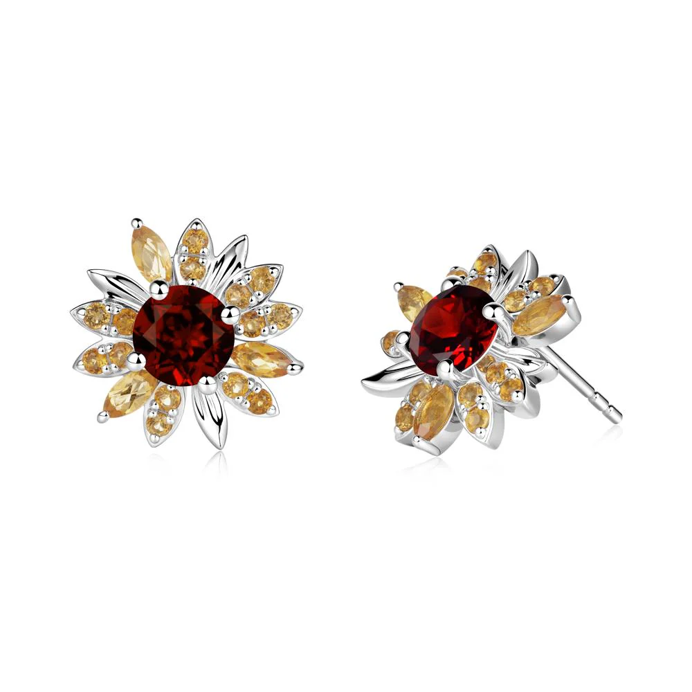Garnet and Citrine Sunflower Pendant Earrings - Image 5