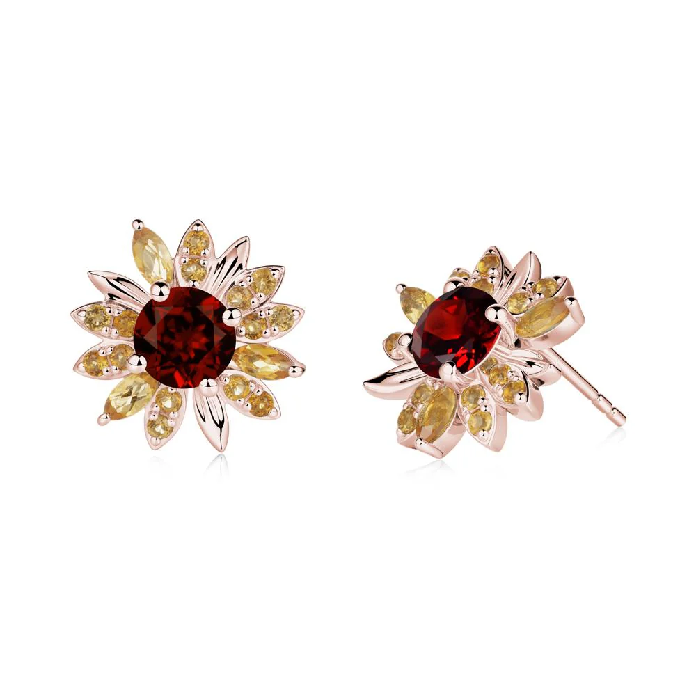 Garnet and Citrine Sunflower Pendant Earrings - Image 7