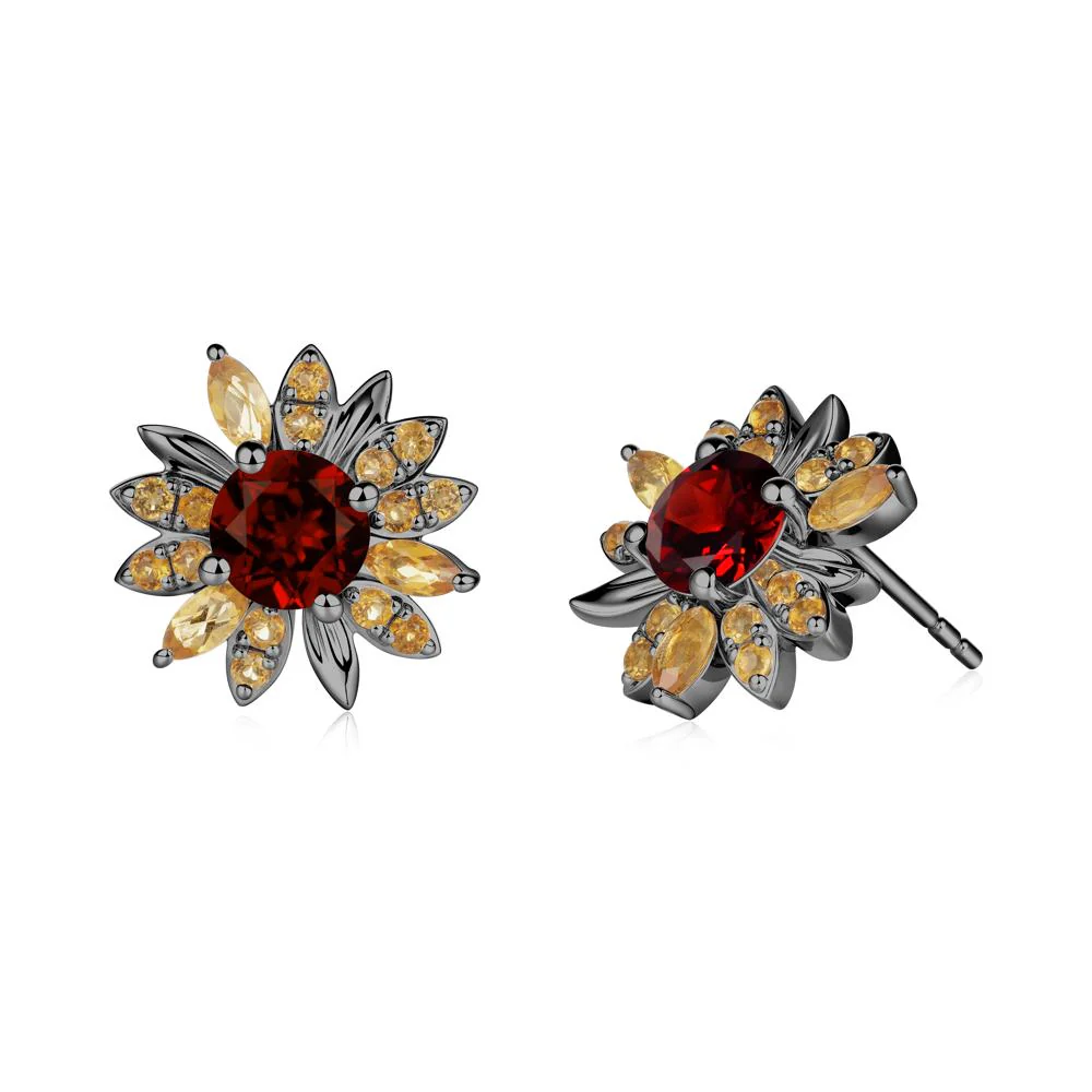 Garnet and Citrine Sunflower Pendant Earrings - Image 9