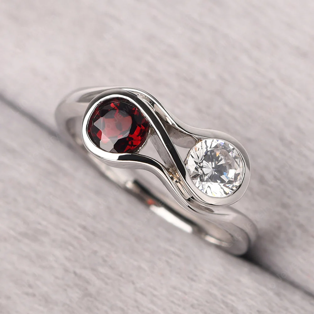 Cubic Zirconia and Garnet Double Stone Engagement Ring - Image 2