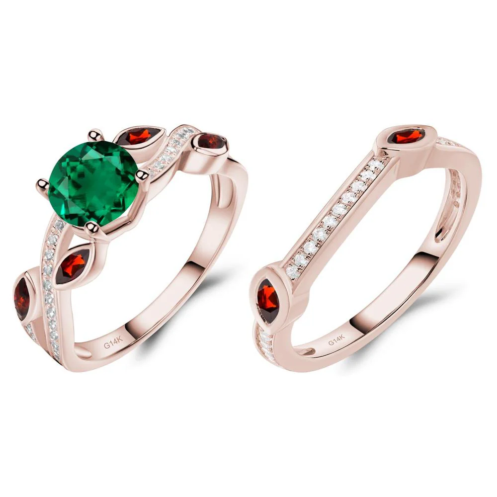 Emerald and Garnet Engagement Ring with Leaf - Image 11