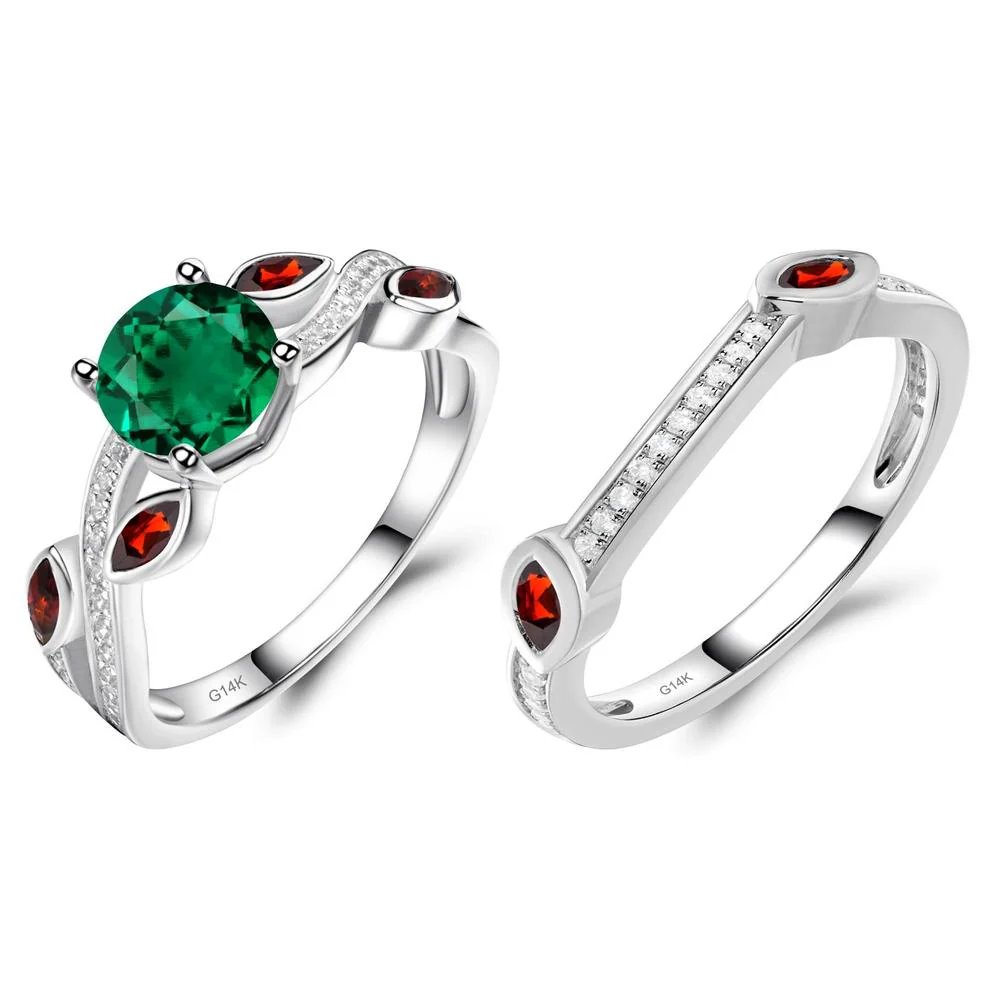 Emerald and Garnet Engagement Ring with Leaf - Image 13