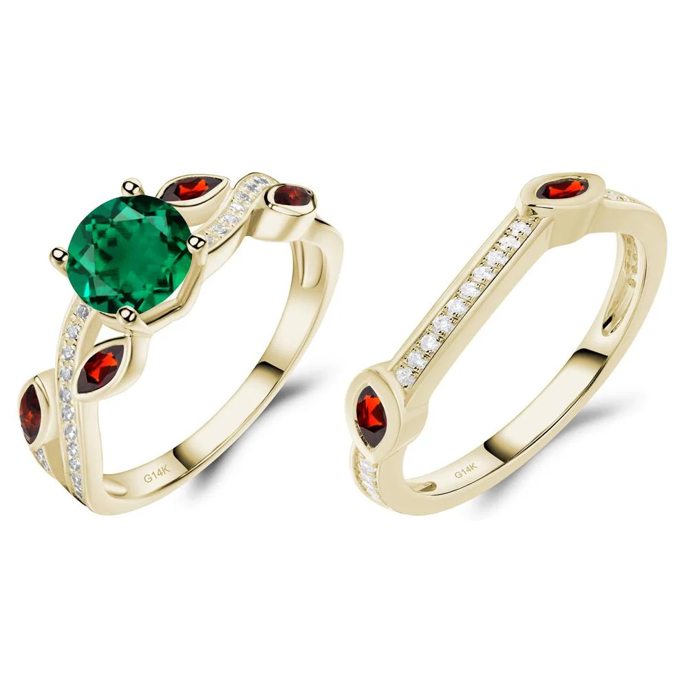Emerald and Garnet Engagement Ring with Leaf - Image 15