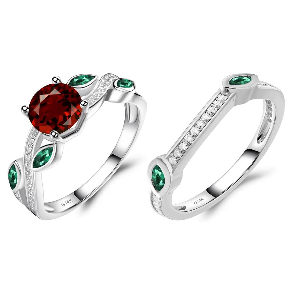 Garnet and Emerald Twisted Leaf Engagement Ring - Image 13